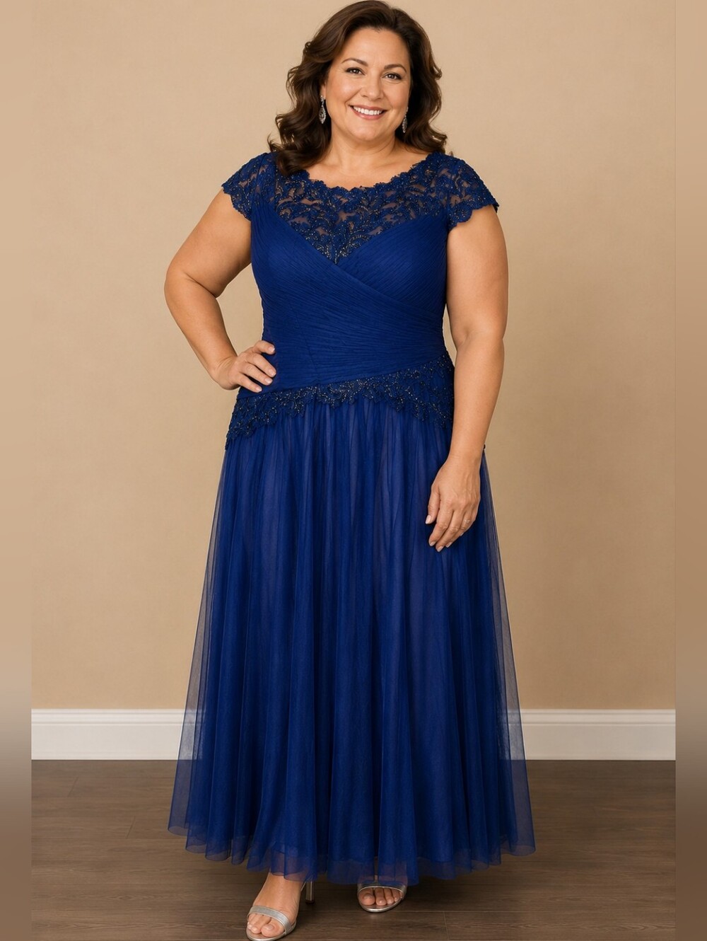 Tadashi Shoji Tulle Blue Beaded Gown Size 18 Q